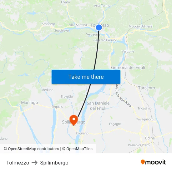 Tolmezzo to Spilimbergo map