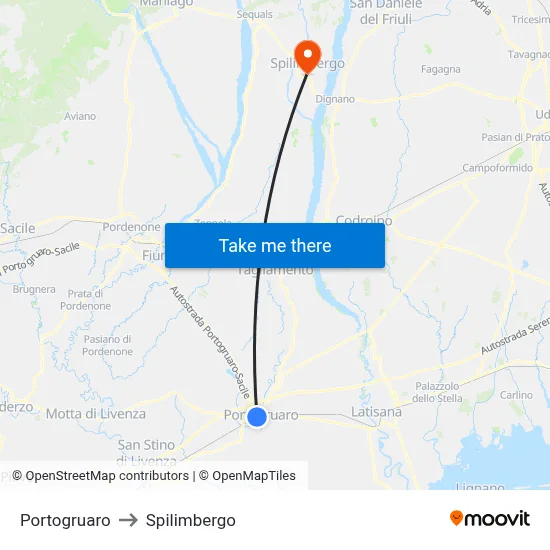 Portogruaro to Spilimbergo map