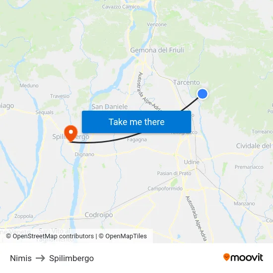 Nimis to Spilimbergo map