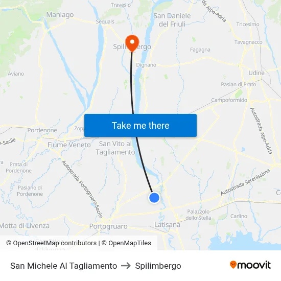 San Michele al Tagliamento to Spilimbergo map