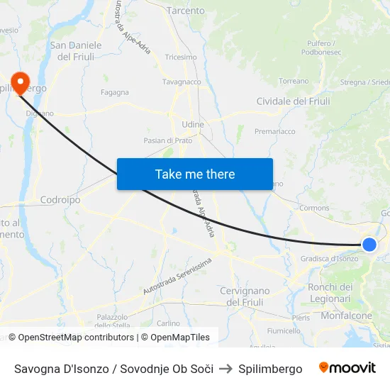 Savogna d'Isonzo / Sovodnje ob Soči to Spilimbergo map