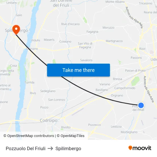 Pozzuolo del Friuli to Spilimbergo map