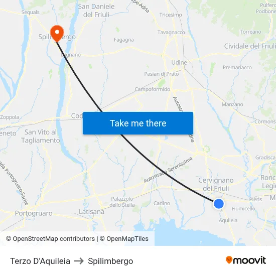 Terzo d'Aquileia to Spilimbergo map