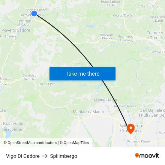 Vigo di Cadore to Spilimbergo map