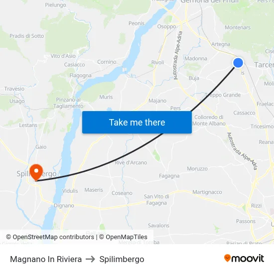 Magnano In Riviera to Spilimbergo map