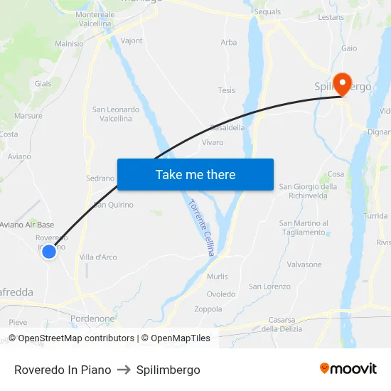 Roveredo in Piano to Spilimbergo map