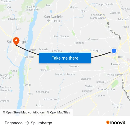 Pagnacco to Spilimbergo map