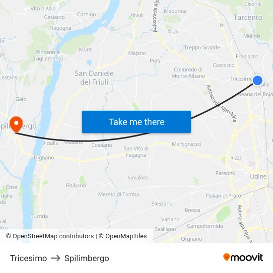 Tricesimo to Spilimbergo map