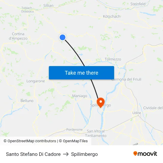 Santo Stefano di Cadore to Spilimbergo map