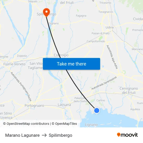 Marano Lagunare to Spilimbergo map