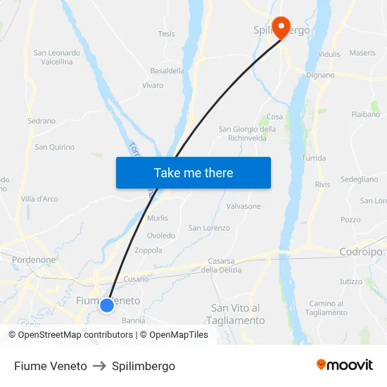 Fiume Veneto to Spilimbergo map