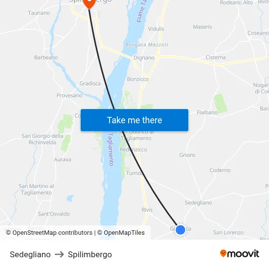 Sedegliano to Spilimbergo map