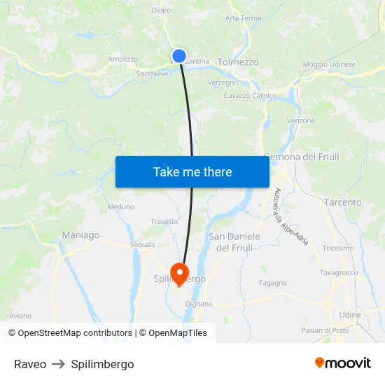 Raveo to Spilimbergo map