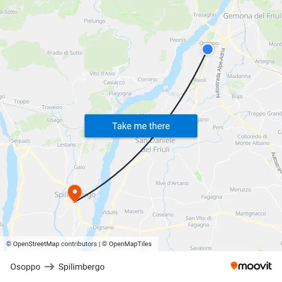 Osoppo to Spilimbergo map