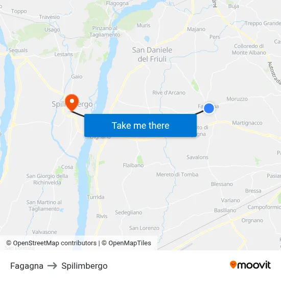 Fagagna to Spilimbergo map