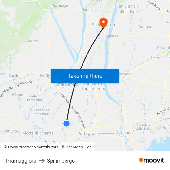 Pramaggiore to Spilimbergo map