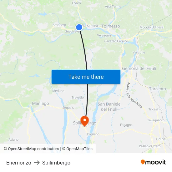 Enemonzo to Spilimbergo map