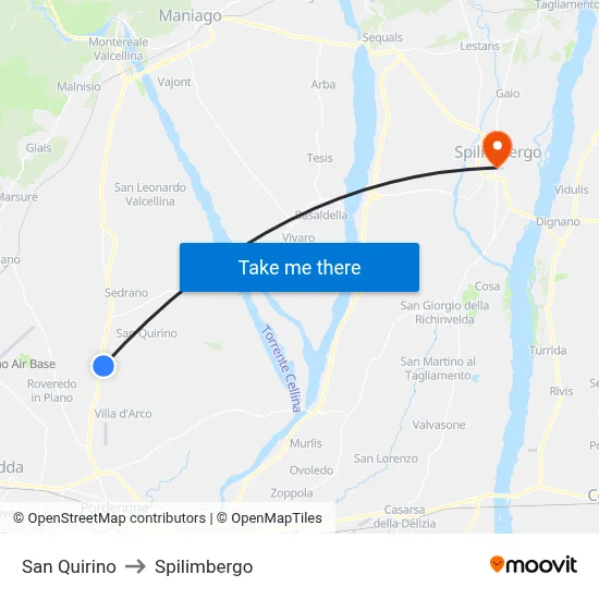 San Quirino to Spilimbergo map