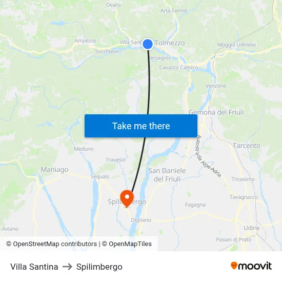 Villa Santina to Spilimbergo map