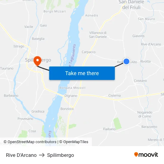 Rive d'Arcano to Spilimbergo map