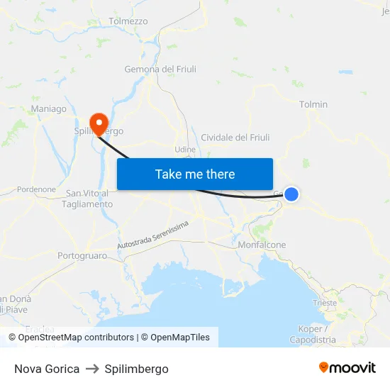 Nova Gorica to Spilimbergo map