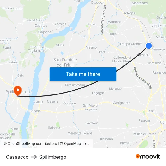 Cassacco to Spilimbergo map