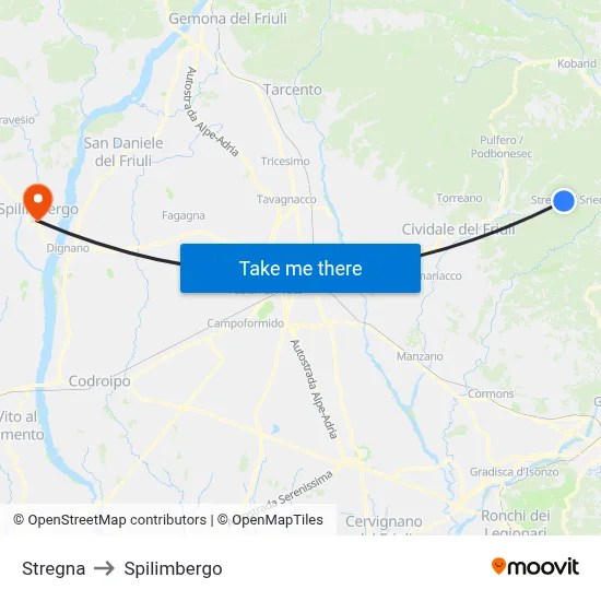 Stregna to Spilimbergo map