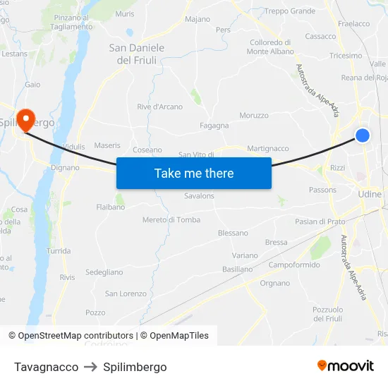 Tavagnacco to Spilimbergo map