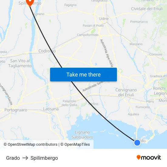 Grado to Spilimbergo map