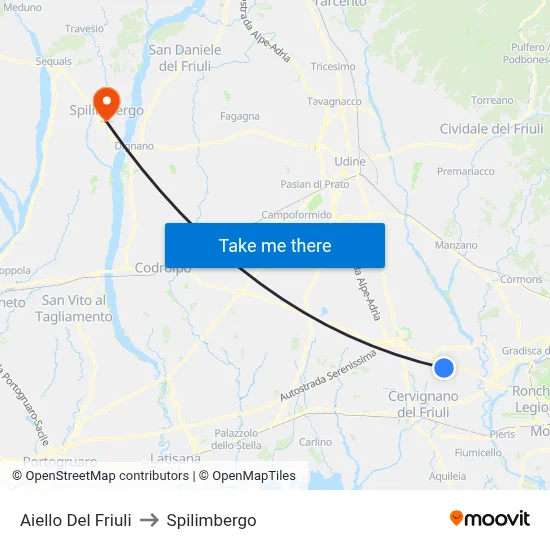 Aiello del Friuli to Spilimbergo map
