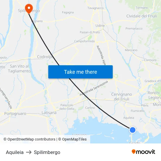 Aquileia to Spilimbergo map