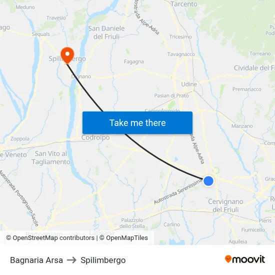 Bagnaria Arsa to Spilimbergo map
