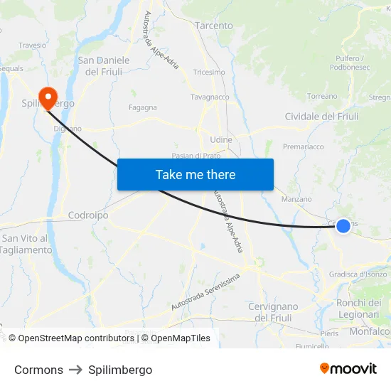 Cormons to Spilimbergo map