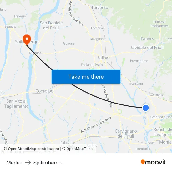 Medea to Spilimbergo map