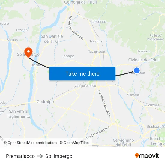 Premariacco to Spilimbergo map