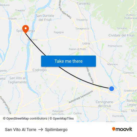 San Vito Al Torre to Spilimbergo map