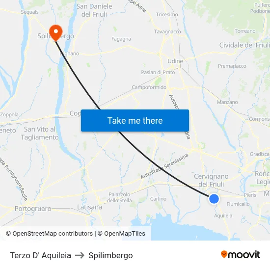 Terzo d'Aquileia to Spilimbergo map