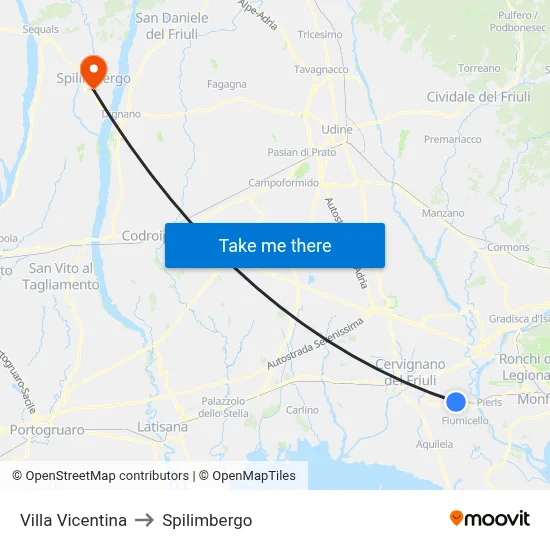 Villa Vicentina to Spilimbergo map