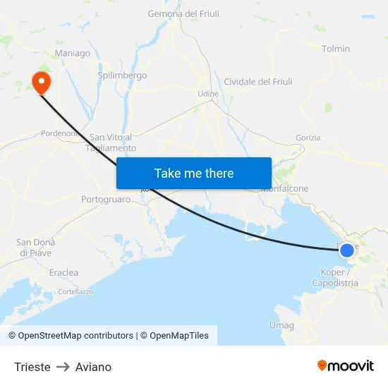 Trieste to Aviano map