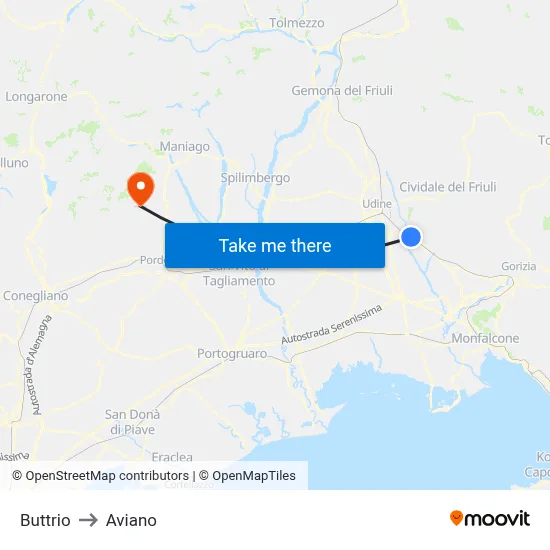 Buttrio to Aviano map