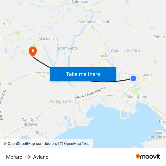 Moraro to Aviano map