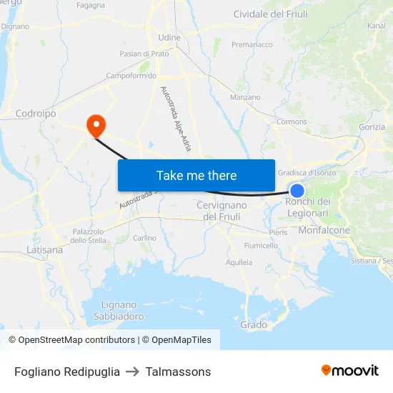 Fogliano Redipuglia to Talmassons map