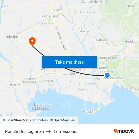Ronchi Dei Legionari to Talmassons map