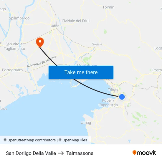 San Dorligo Della Valle to Talmassons map