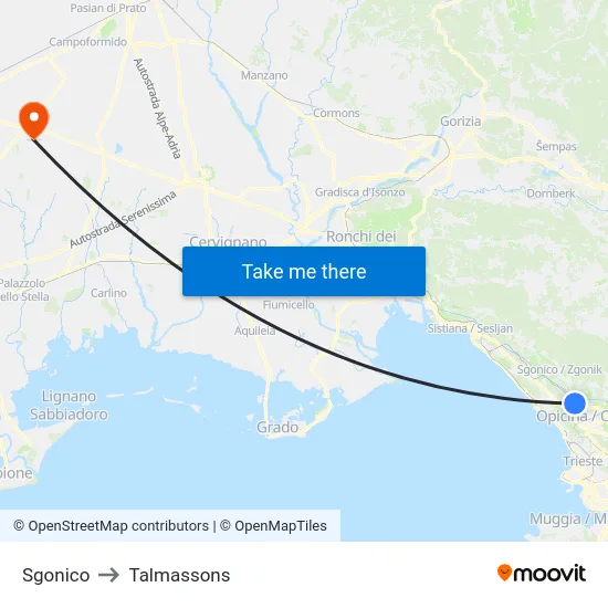 Sgonico to Talmassons map