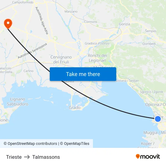 Trieste to Talmassons map