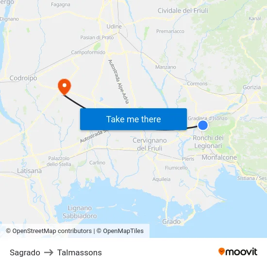 Sagrado to Talmassons map