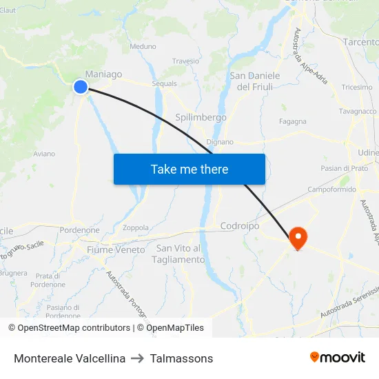 Montereale Valcellina to Talmassons map