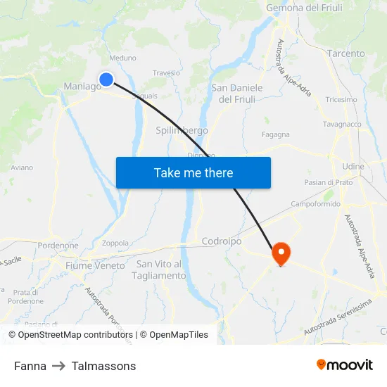 Fanna to Talmassons map