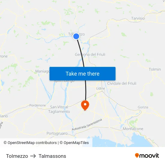 Tolmezzo to Talmassons map